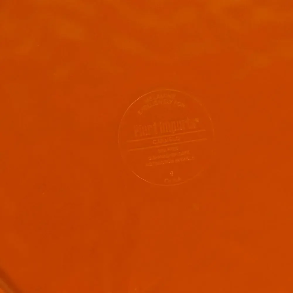Pier 1 Imports Set of 2 Orange Carmelo Melamine Dinner Plates Crackle Finish